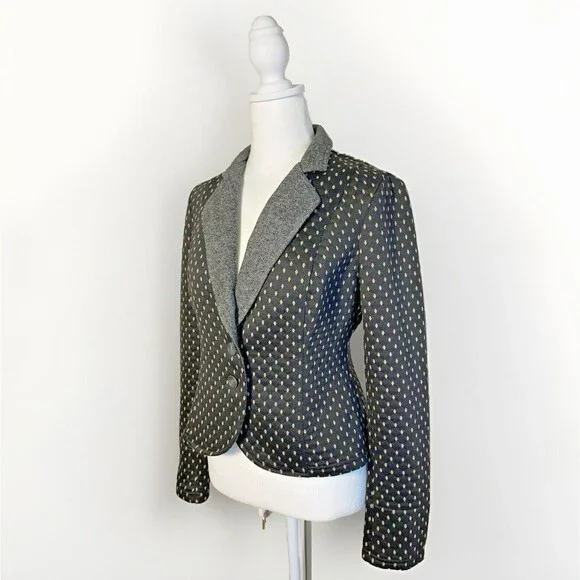 Free People Preppy Diamond Quilted Knit Tweed Polka Dots Blazer Black Jacket  SP - Picture 3 of 14